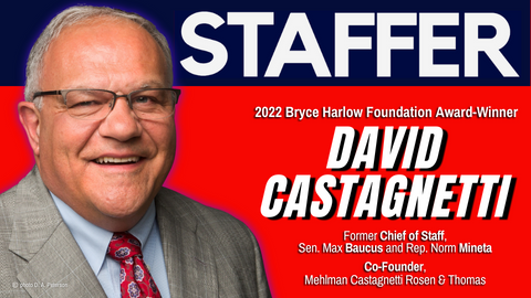 David Castagnetti in front of red and blue staffer background with title